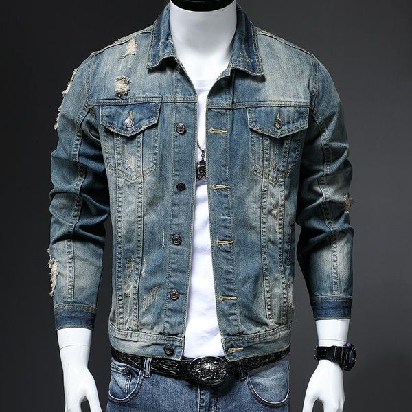 

men's jackets men spring autumn fashion vintage ripped hole long sleeve ulzzang coat student hip hop streetwear trendy casual chic jack, Black;brown