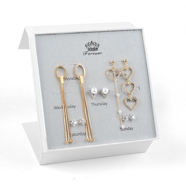 

new week s925 girl heart earrings long exaggerated earrings set imitation pearl silver jewelry, Black