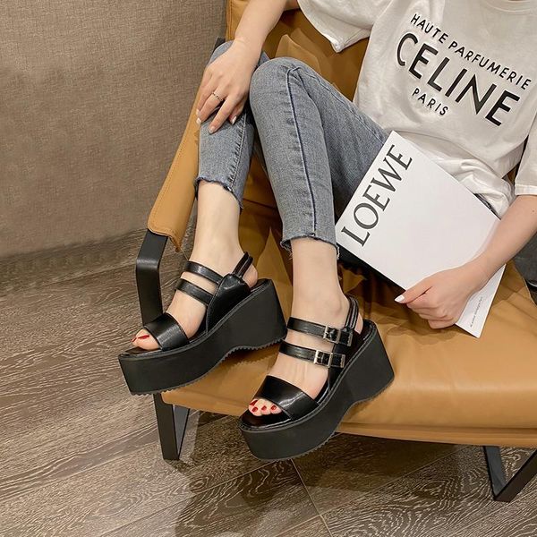 

sandals ladies design heels punk gladiator summer wedges for women platform female, Black