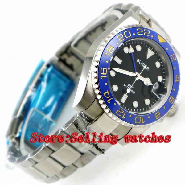 

plate 40mm bliger black iron blue ceramic seal gmt light-emitting hands sapphire glass automatic movement men mechanical watches p99, Slivery;brown