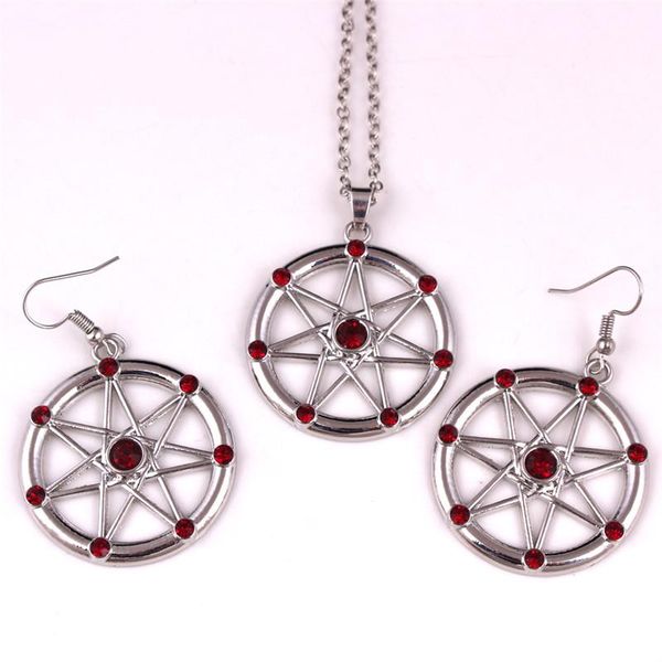

earrings & necklace trendy jewelry set for women and earring round shape seven pointed star with beautiful crystals zinc alloy drop, Silver