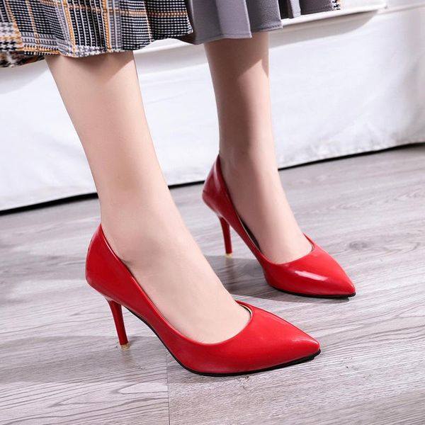 

dress shoes women's high heels woman pumps female patent leather ladies brand fashion big size women, Black