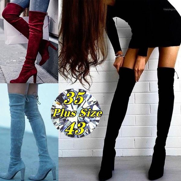 

boots 34-43 women fashion autumn winter slim knee high slip-on suede solid color heel shoes1, Black