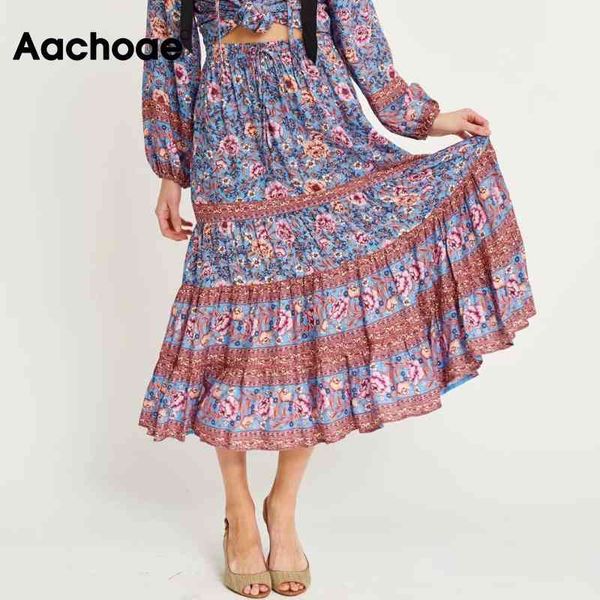 

floral print beach boho long skirts women high waist lady loose pleated skirt casual bottoms spring summer jupe femme 210413, Black