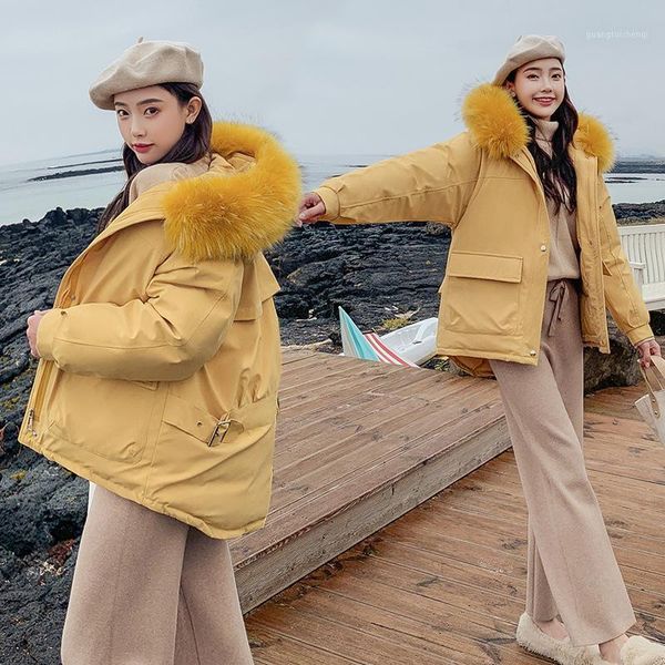 

women's down & parkas winter coat woman fashion hooded fur collar windbreaker outwear short style thick warm women famale jacket, Black