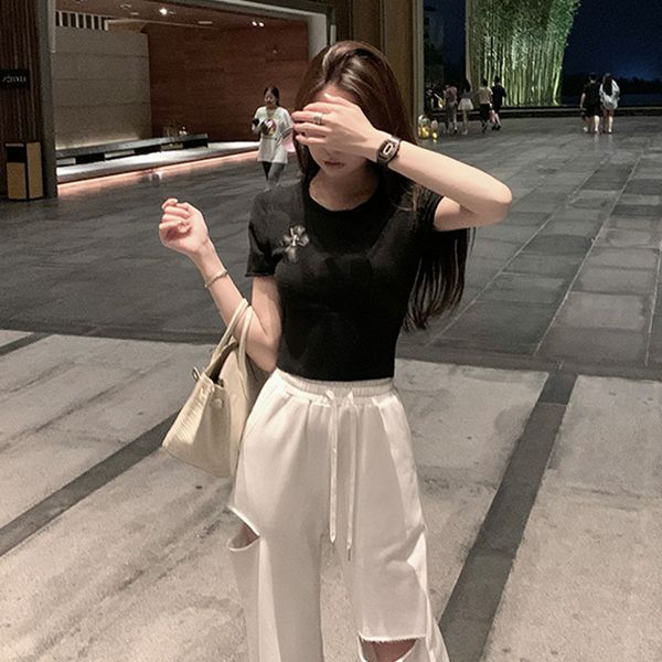 

crosin 202 new cross leather label bottomed blouse women's summer slim thin style easy to match with white sho