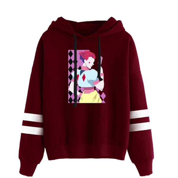 Yeni Comic Hisoka Hoodies Erkek Kadın Tişörtü Sonbahar Karikatür Hunter Erkek Kız Harajuku Hoodie Rahat Koyu Kırmızı Kazaklar Y1109