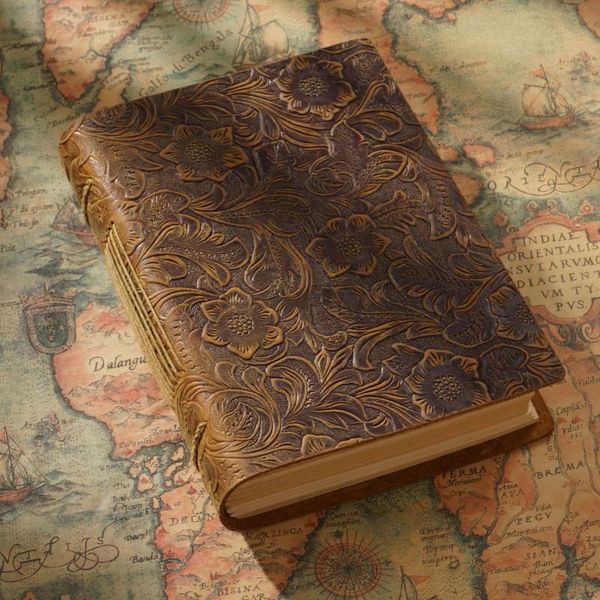 

handmade notebook vintage original sketch organizer retro leather notepad environmental paper creative sketchbook notepads, Purple;pink