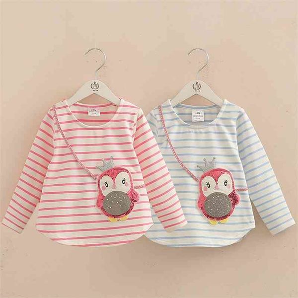 

children penguin spring autumn 2-10 years old kids clothes long sleeve o-neck strip girl long sleeve t-shirt 210414, Blue