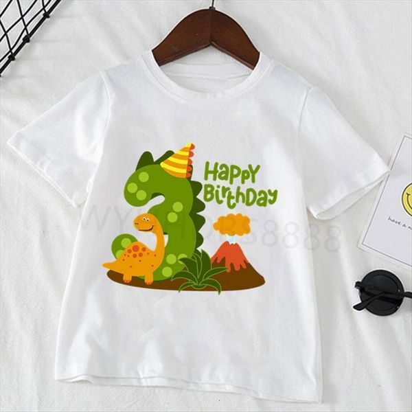 

24m 8t kids dinosaur cartoon birthday number white t shirt boys and girls summer dino top, Blue