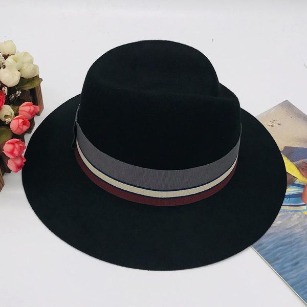 

berets black wool felt jazz fedora hats men women 7cm brim sombrero pure trilby formal panama cap dress hat nz212, Blue;gray