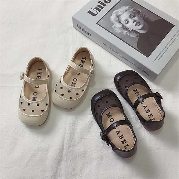

flat shoes 2021 baby leather for girls princess dot mesh ventilation single dress toddler soft sole mary jane 21-30, Black;grey