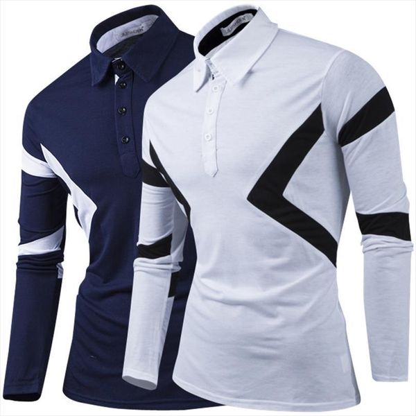

fashion spring autumn men polo contrast color breathable casual half cardigan long sleeve polos para hombre shirts, White;black