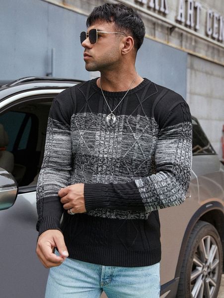 

extended sizes men cut and sew sweater h2fz#, White;black
