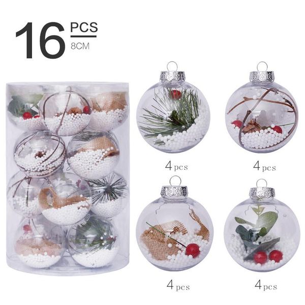 Decorações de Natal 16 pcs 8cm Transparente Aberto de Plástico Bola Clear Bauble Ornamento Presente Presente Caixa Decoração