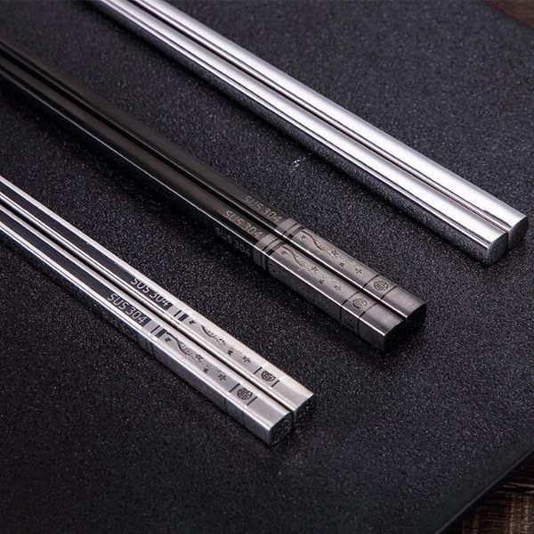 

chopsticks high grade 304 stainless steel square anti scald slip metal gift with plum blossom pattern