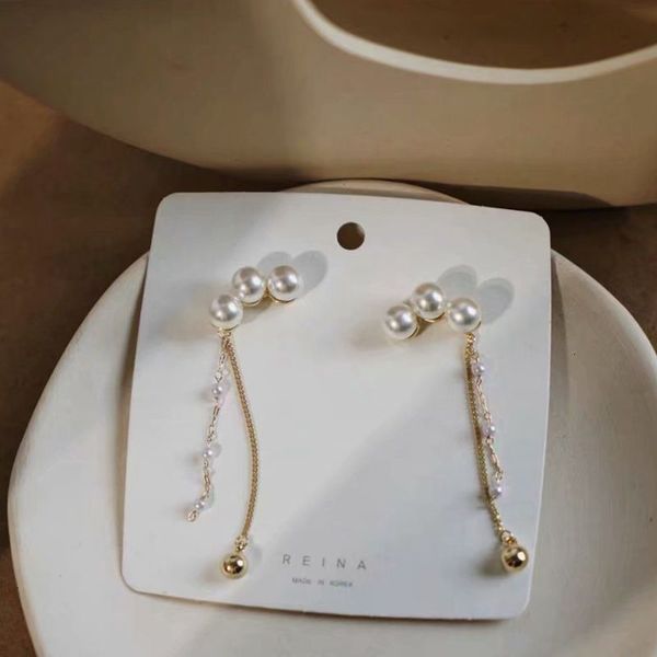 

70%off new pearl tassel long korea east gate super fairy temperament elegant sweet french versatile earrings, Silver