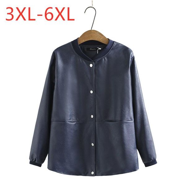 

plus size outerwear & coats ladies 2021 autumn winter jacket for women large long sleeve loose blue pu leather button coat 3xl 4xl 5xl 6xl, Black