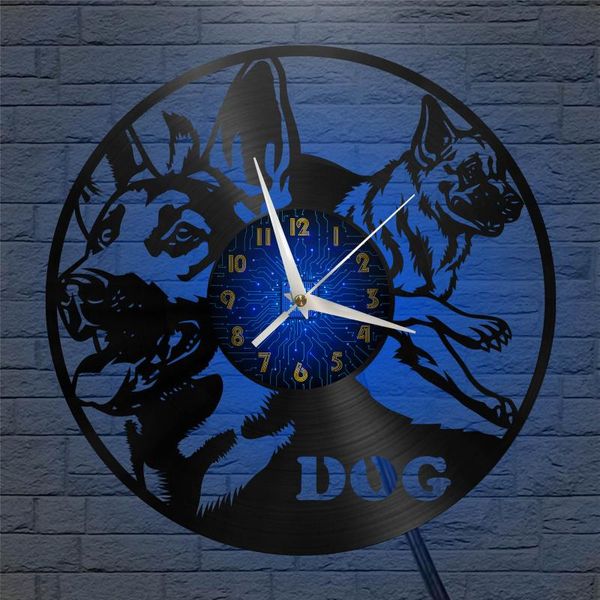 

wall clocks german shepherd dog modern design home decor creativity 12 inch record clock led decoration