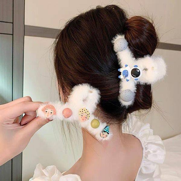 

hair clips & barrettes autumn winter sweet cute white plush cartoon smiling strawberry claw irregular geometric fruit hairpin for women gift, Golden;silver