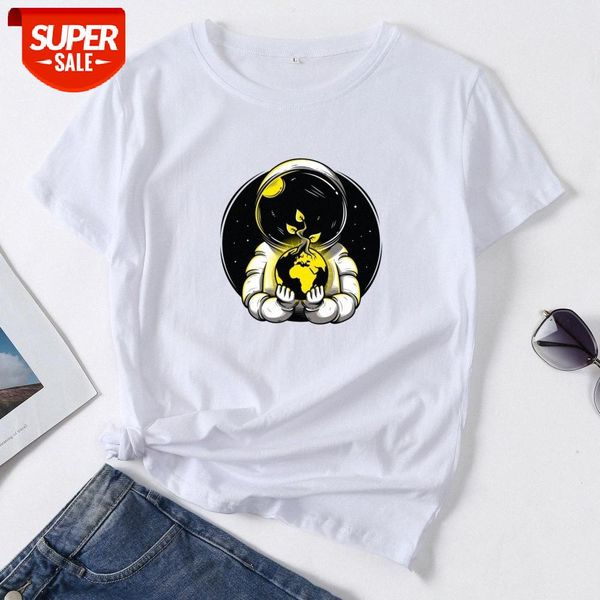 

street casual astronaut women's short-sleeved t-shirt plus size #yp0v, White