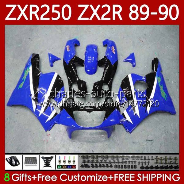 Feedings de motocicleta para Kawasaki Ninja ZX2R ZXR250 ZX 2R 2 R R250 ZXR 250 89 90 Bodywork Blue Blue 84No.63 ZX2 R ZX-2R ZXR-250 1989 1990 ZX-R250 89-98 Kit de corpo inteiro