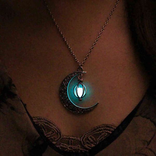 

famshin fashion silver color charm luminous pendant necklace women moon glowing stone christmas s jewelry gifts