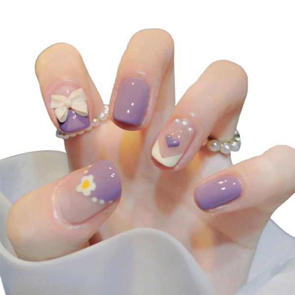 

false nails 24pcs pearl inlaid nail patch glue type removable short paragraph fashion manicure save time smj, Red;gold