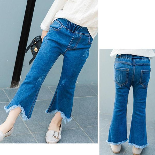 

jeans ienens kids baby girls clothes denim cropped pants fashion children girl trousers clothing, Blue