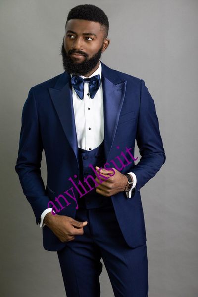 

one button navy blue groom tuxedos peak lapel wedding/prom/dinner groomsmen men suits blazer (jacket+pants+vest+tie) w1403, Black;gray