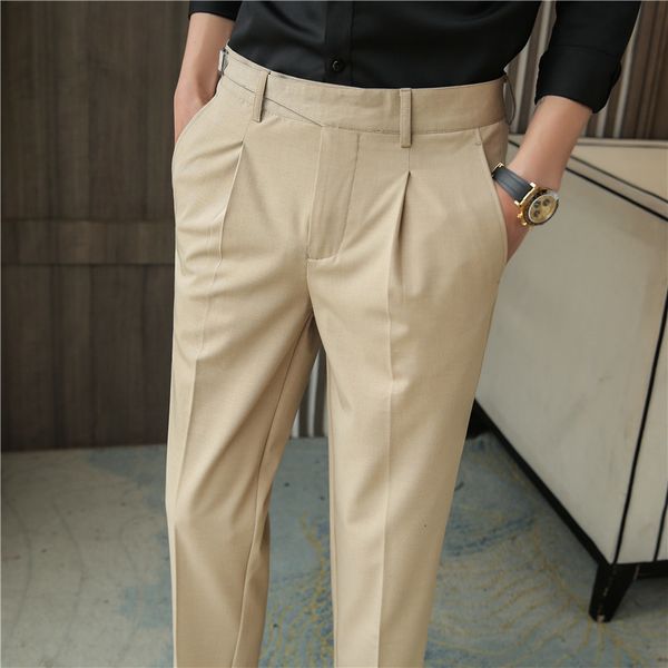 

men's suits & blazers british style spring slim fit dress pants men clothing 2021 comfortable ankle length stretched office trouse, White;black