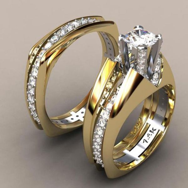 Hochzeit Ringe Mode Kristall Ring Set Für Frauen Goldene Paar Ehe Schmuck 2021 Weihnachtsgeschenk