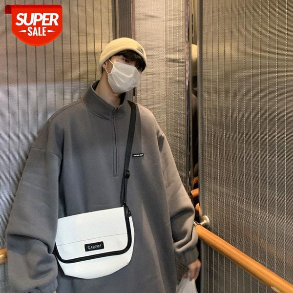 

intfeday american street retro stand collar pullover jacket men's simple letter loose sweater #3t4t, Black