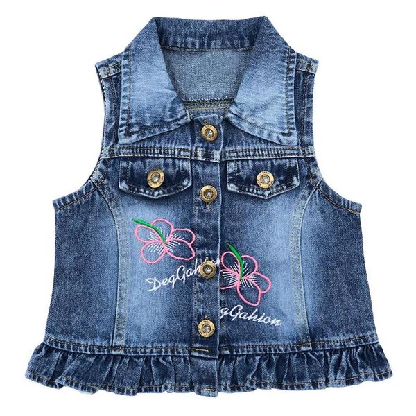 

vest 1-5years children kids toddler little girls baby denim spring autumn flower sequins coat, Blue