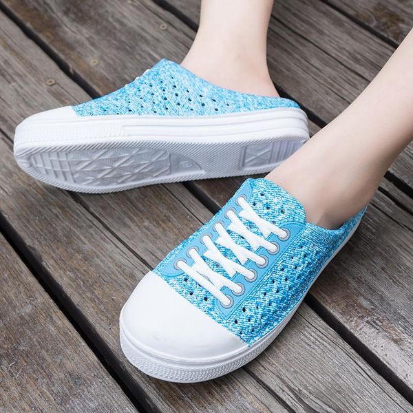 

sandals comemore 2021 women half slippers garden shoes beach flat slip-on summer without heel canvas casual hole, Black