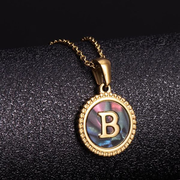 

pendant necklaces manufacturers selling simple fashion stainless steel letters cross-border circular shell necklace female custom gift, Silver