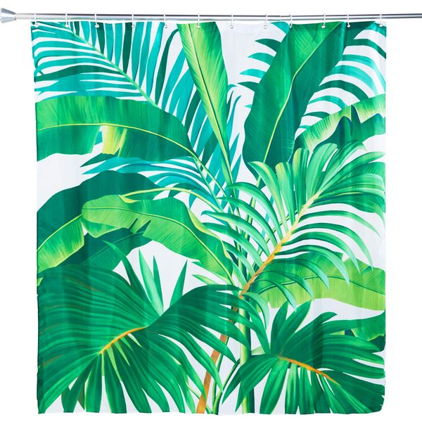 

tropical shower curtain set with 12 hooks, leaf bathroom decor (70 x 71 in)