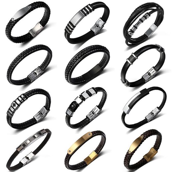 

charm bracelets men jewelry punk braided leather bracelet for stainless steel magnetic, Golden;silver