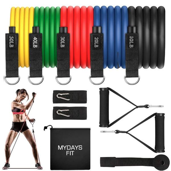 

exercise eco-friendly tpe premium weight 11pcs resistance bands tube nylon kit band set 150lbs with handles