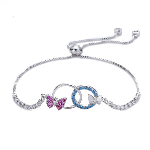 

charm bracelets trendy female crystal butterfly bracelet rose gold silver color for women cute round zircon stone party chain, Golden;silver