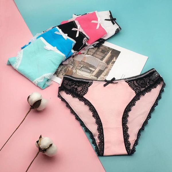 

women's panties 6 pcs/lot women cotton low rise lace briefs underwear  l xl 9413, Black;pink