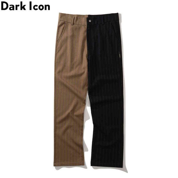 

color block men's pants twill material straight pants men 210603, Black