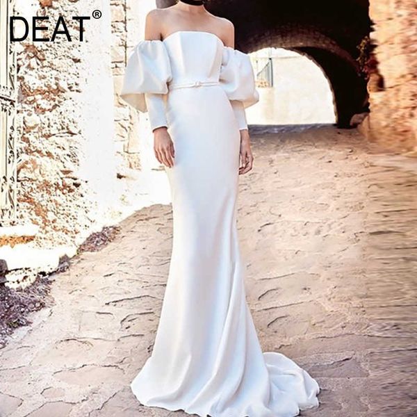 

[deat] summer fashion slash neck card shoulder floor-length solid color loose dress women 13c868 210527, Black;gray