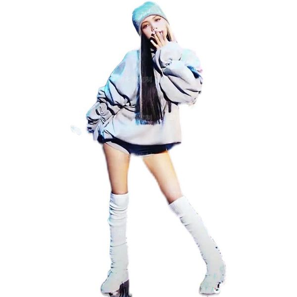 

women's tracksuits kpop lisa gray loose hoodies nightclub dj satge costume dance outfits women jazz pole slim shorts rave suits