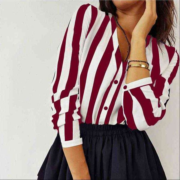 

casual striped loose women shirt blusas autumn fall office sexy, White