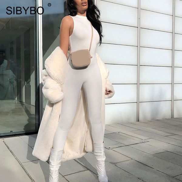

2011Sibybo Sleeveless Skinny Summer Rompers Womens Jumpsuit O-Neck Invisible Zipper Sexy Jumpsuit Women Solid Sport Casual Overalls, Black