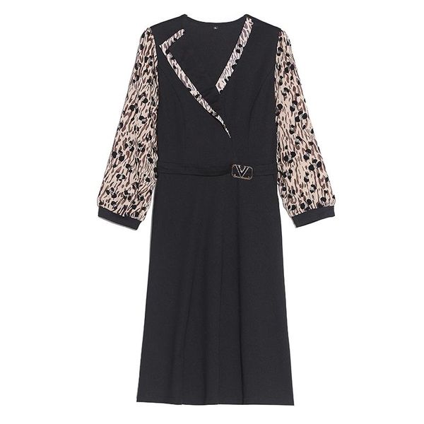 

floral print elegant dress women sashes ukraine v-neck vestido festa long sleeve black shirt splicing clothes casual dresses, Black;gray