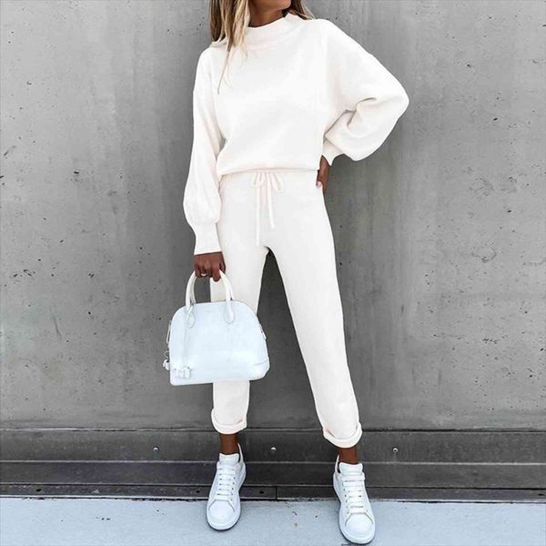 

tracksuit high collar womens pants long sleeve cotton pullover fashion set casual white sweatshirt streetwear suit