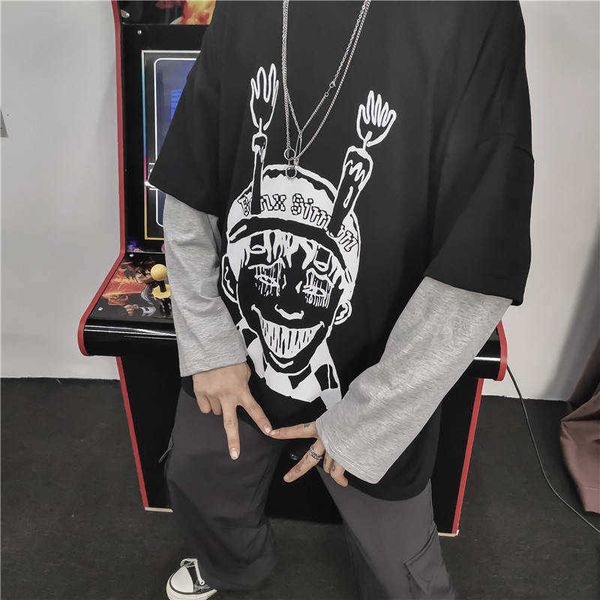 

men's t-shirts manga comprida de hip hop t-shirts homens o-pescoo japo retalhos camisa masculina moda casual do t camisas ov6n, White;black
