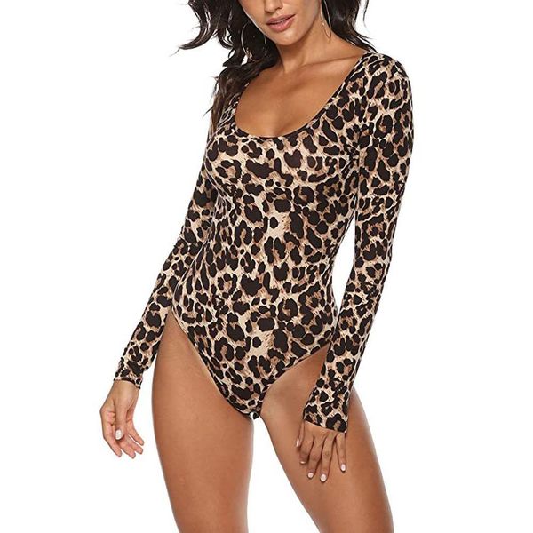 

fashion long sleeve bodycon women rompers stretchy leopard bodysuit, Black;white
